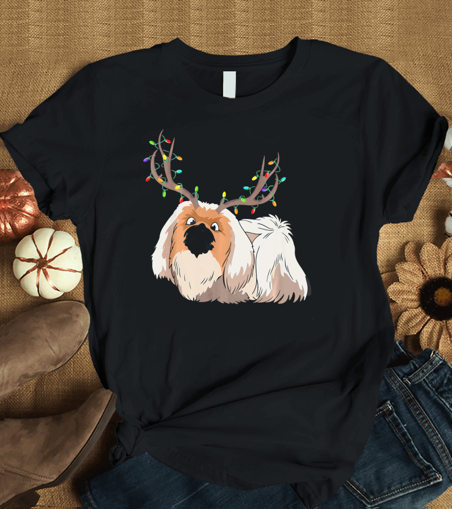 Pekingese Reindeer Horn Christmas Lights Funny Family Mat T-Shirt