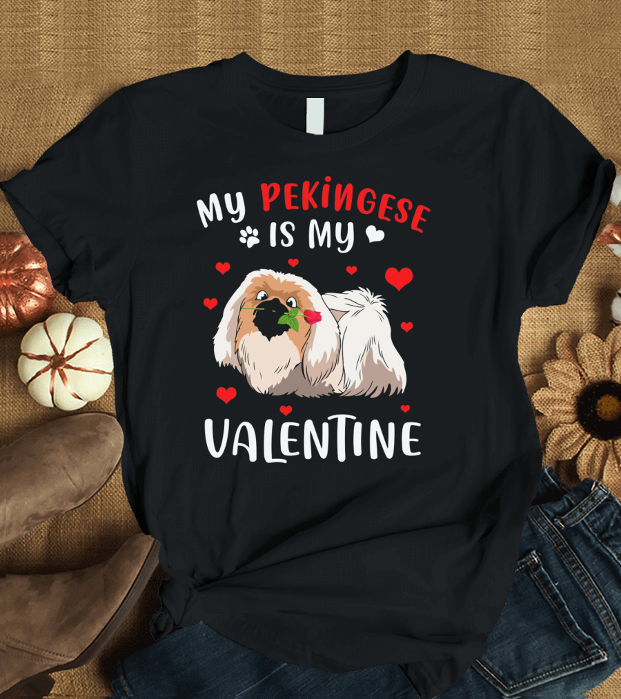 My Pekingese Is My Valentine Hearts and Paw Prints T-Shirt