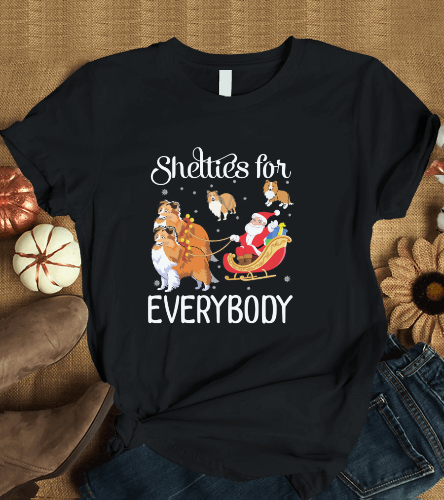 Shelties for Everybody Santa Claus with Sheltie Dogs T-Shirt