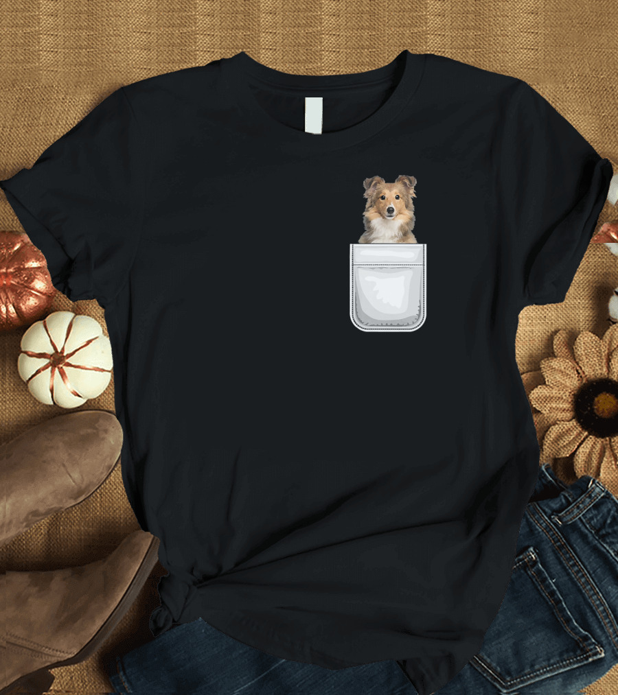 Sheltie Shetland Sheepdog Puppy Dog in Pocket T-Shirt