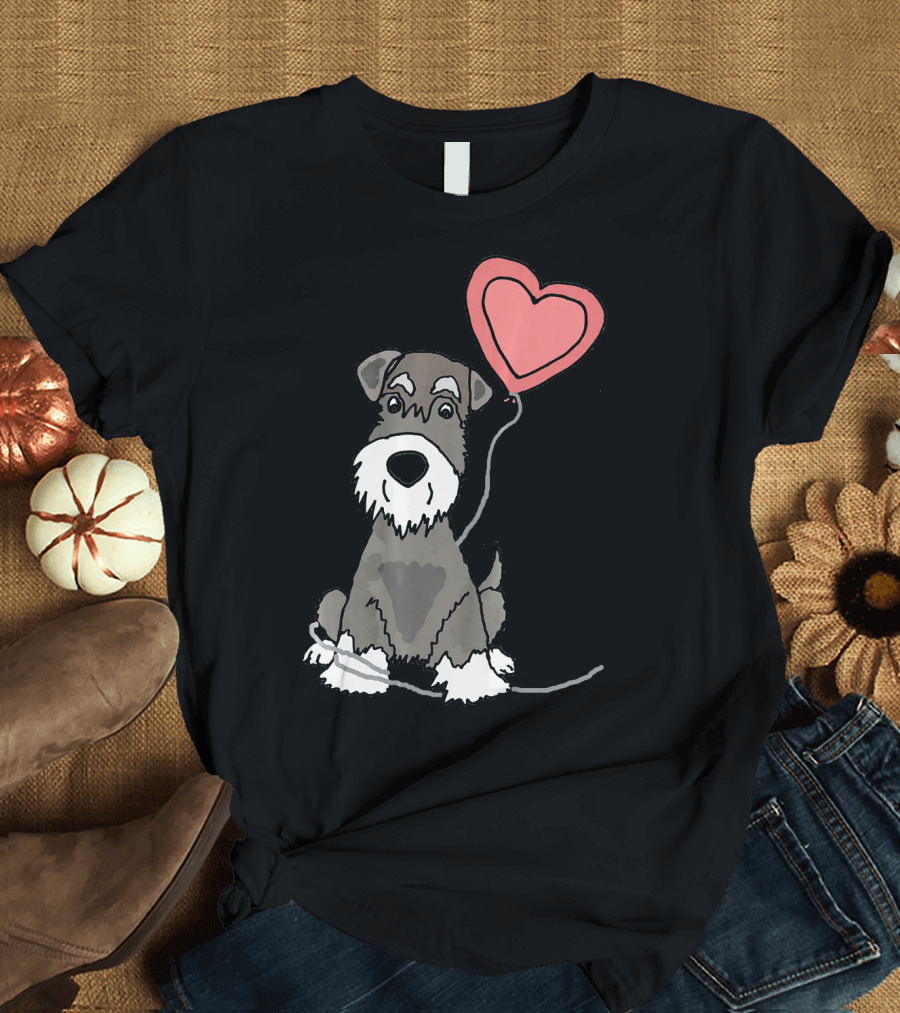 Funny Schnauzer Holding Heart Balloon SmileteesPets T-Shirt