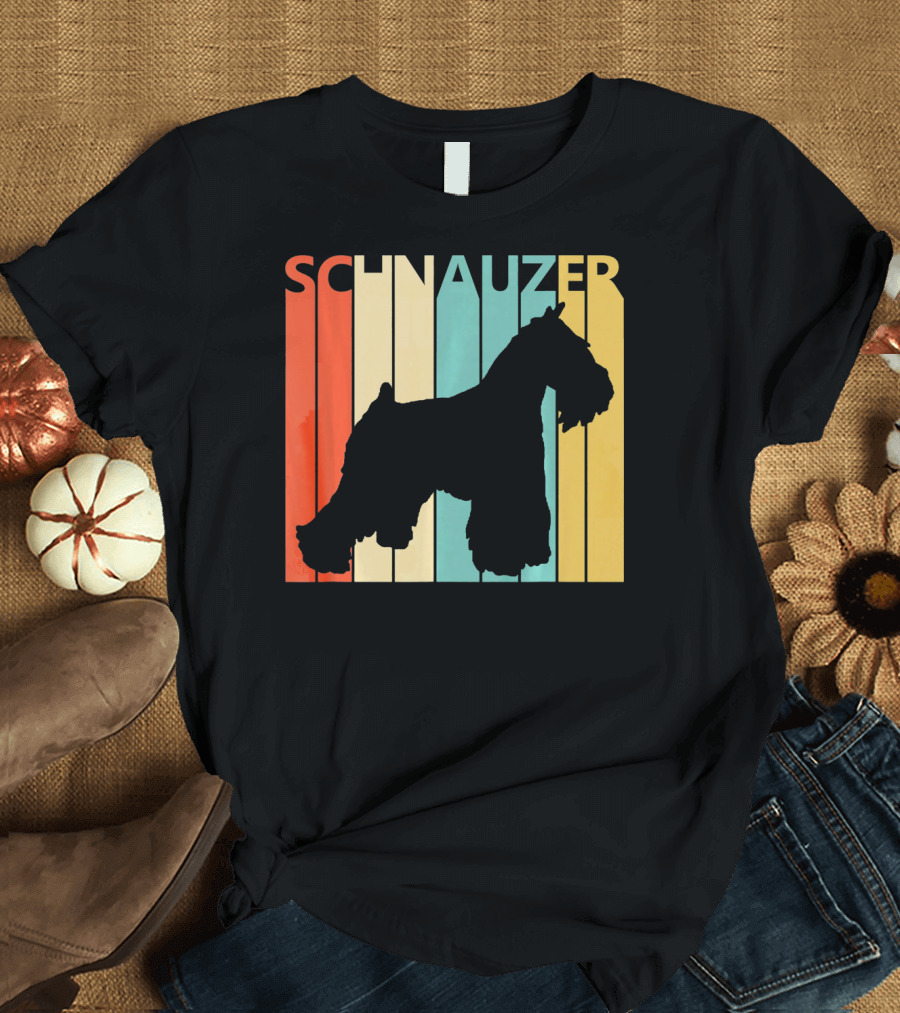 Schnauzer Colorful Retro Silhouette Stripes for Dog Dad T-Shirt