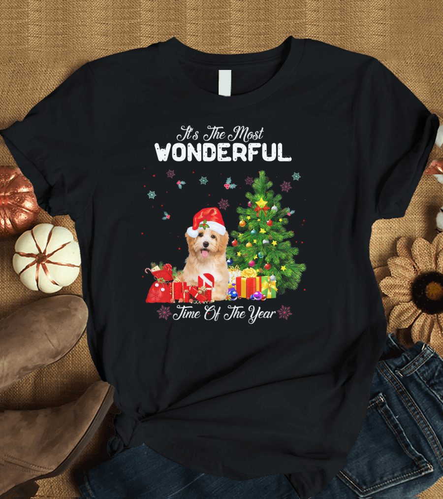 It's The Most Wonderful Time Of The Year Havanese Christmas Tree Santa Hat T-Shirt