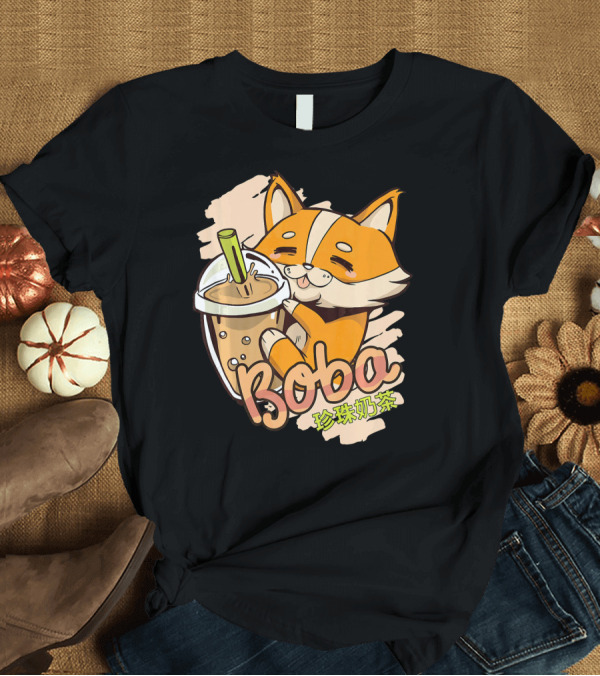 T-Shirt: Anime Japanese Aesthetic Kawaii Corgi Do Boba 珍珠奶茶 T-Shirt Anime Japanese Aesthetic Kawaii Corgi Do Boba 珍珠奶茶 T-Shirt