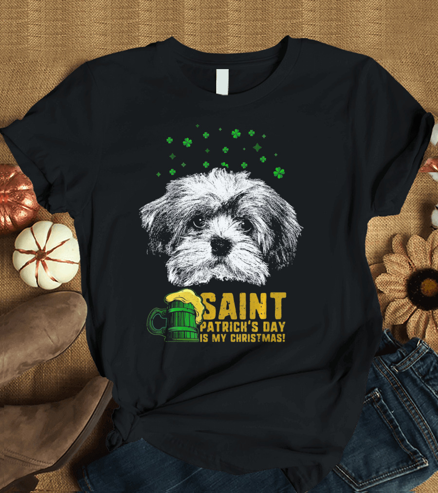 Saint Patrick's Day Is My Christmas Havanese Dog with Beer Mug and Clover T-Shirt