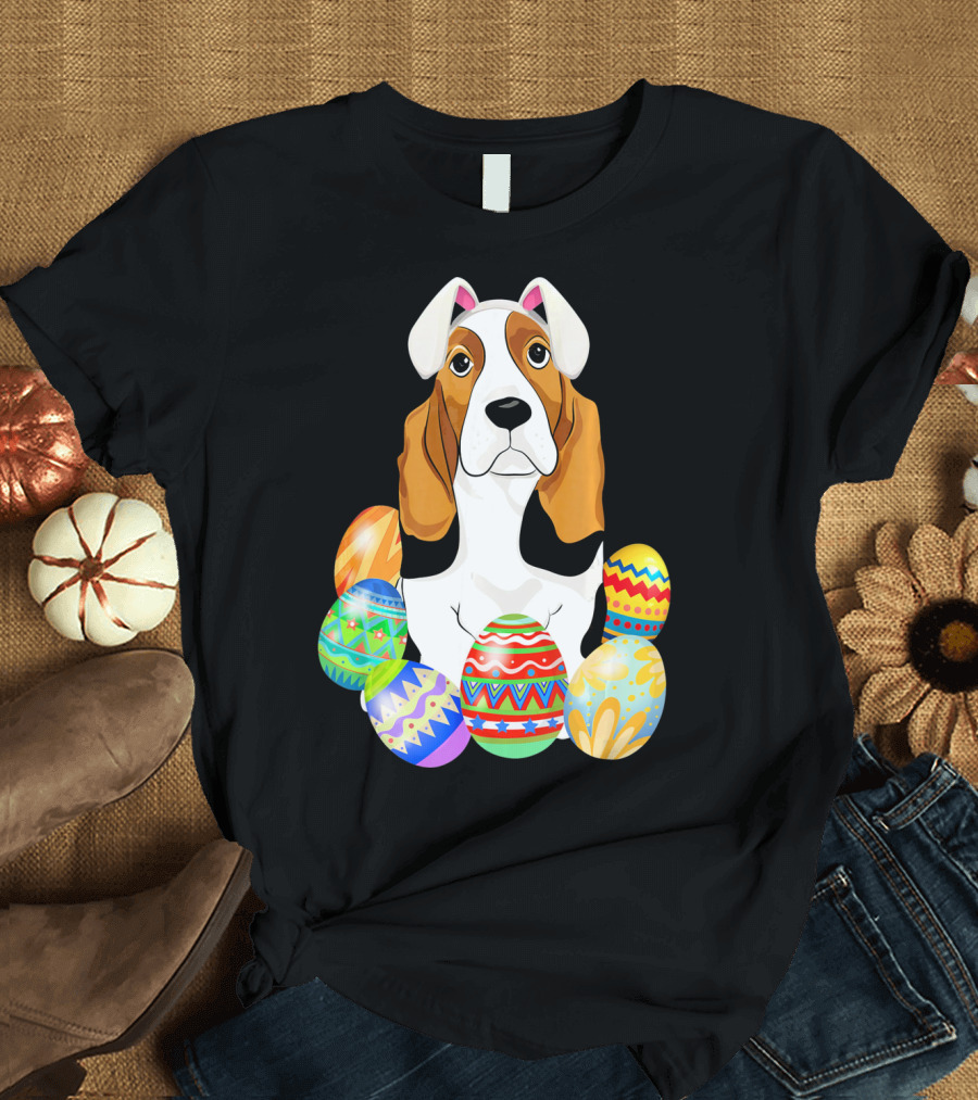Basset Hound with Easter Eggs and Bunny Ears T-Shirt
