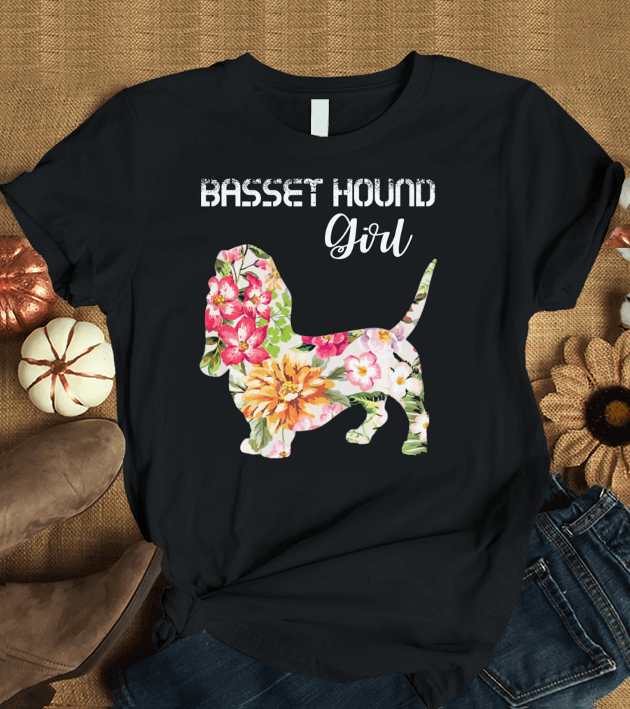 Basset Hound Girl Floral Funny Basset Hound T-Shirt
