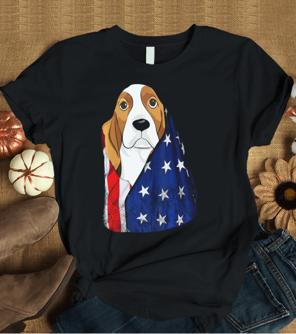 T-Shirt: 4th Of July American Flag Basset Hound T-Shirt 4th Of July American Flag Basset Hound T-Shirt