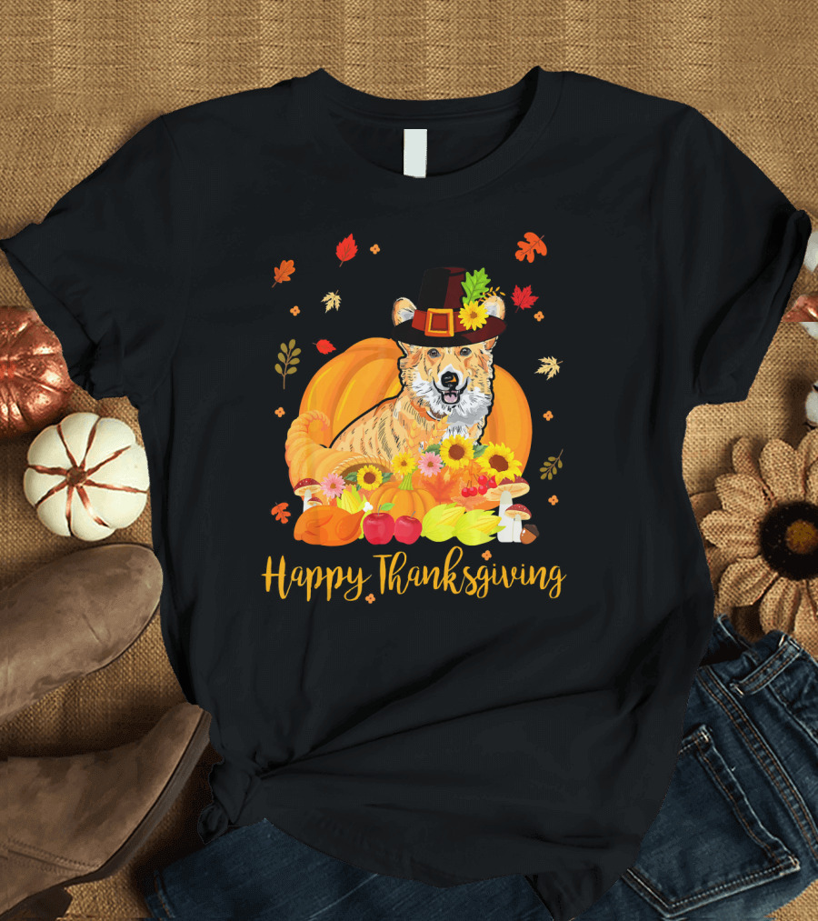 Happy Thanksgiving Day Corgi Dog Costume Pumpkin T-Shirt