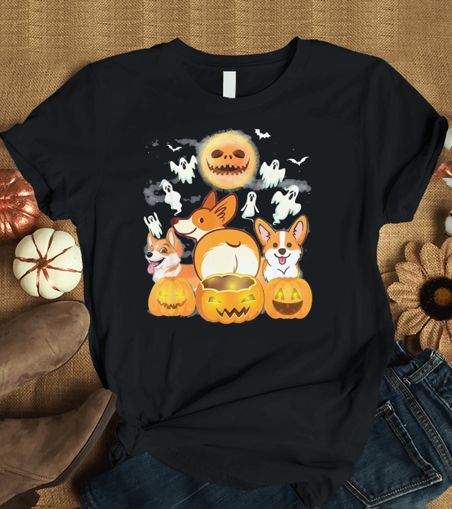 Welsh Corgi Cardigans Halloween Team Ghosts and Pumpkins T-Shirt
