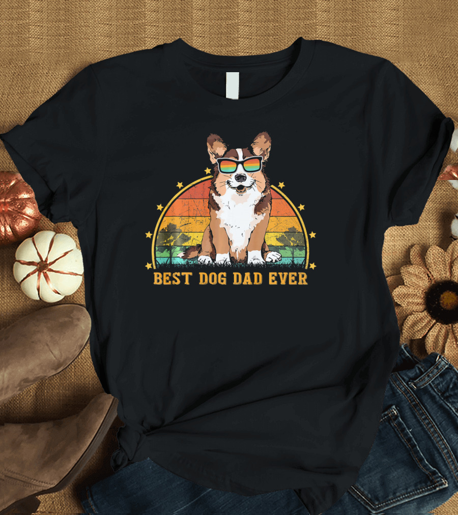 Best Corgi Dog Dad Ever Retro Sunglasses T-Shirt