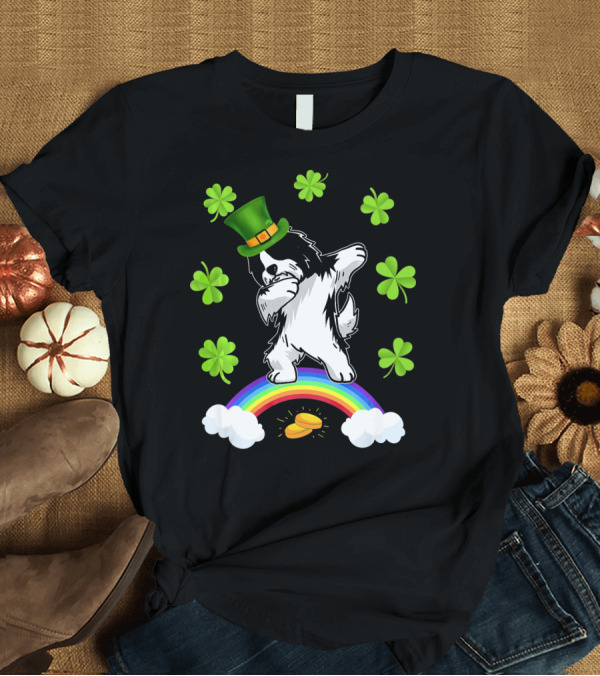 T-Shirt: St Patricks Day Dabbing Irish Dog with Shamrocks and Rainbow T-Shirt St Patricks Day Dabbing Irish Dog with Shamrocks and Rainbow T-Shirt