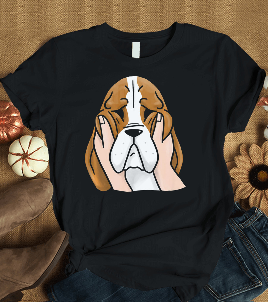 Basset Hound Chubby Cheeks Adorable Dog Face with Hands T-Shirt