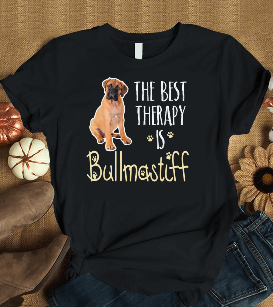 The Best Therapy Is Bullmastiff Dog with Paw Prints T-Shirt