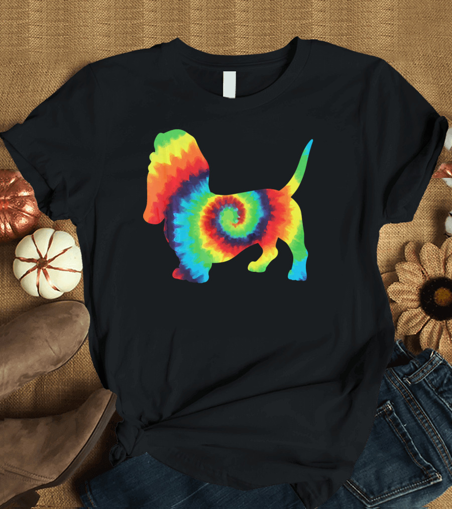 Retro Tie Dye Basset Hound Puppy Dog T-Shirt