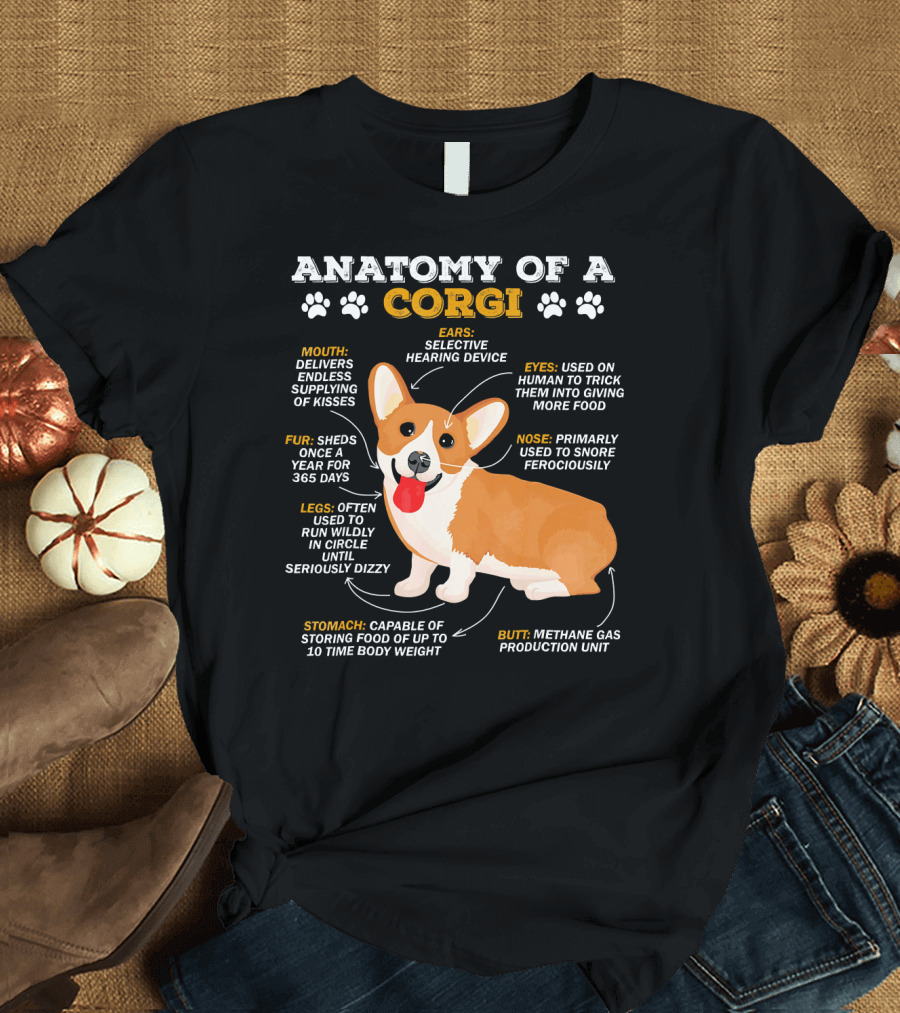 ANATOMY OF A CORGI MOUTH EARS EYES FUR NOSE LEGS STOMACH BUTT T-Shirt