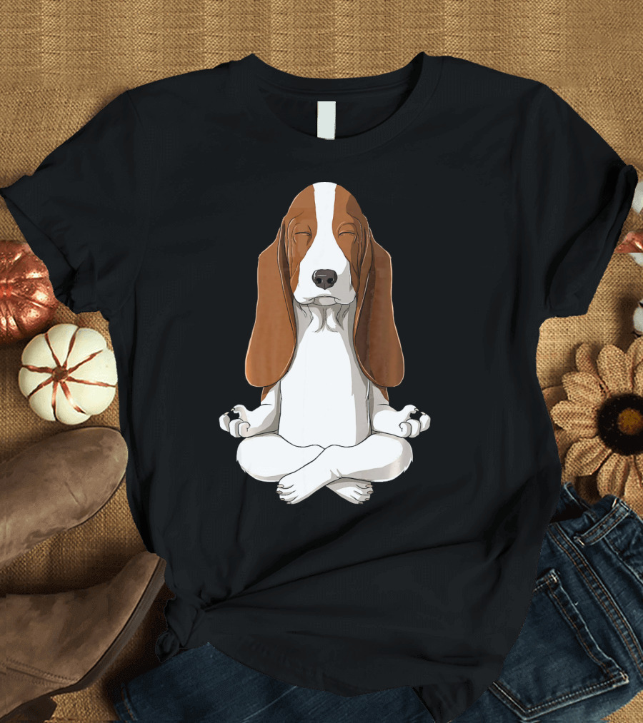 Yoga Basset Hound Meditation Pose Blissful Canine T-Shirt