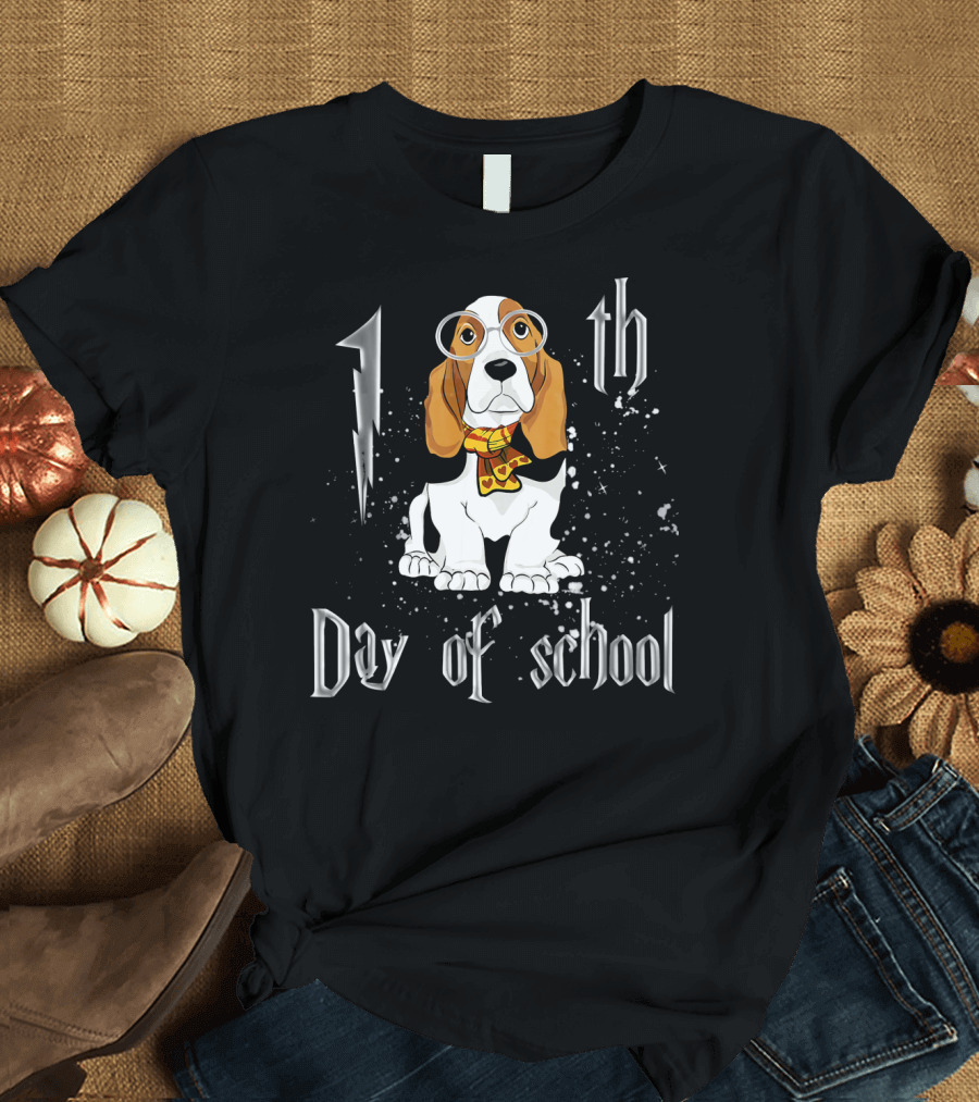 1st 100th Day of School Basset Hound Dog T-Shirt