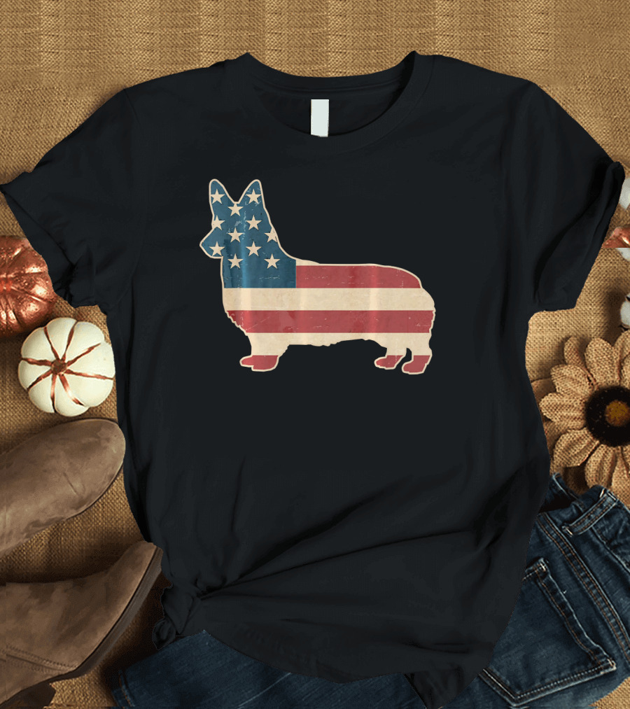 Patriotic Corgi American Flag T-Shirt