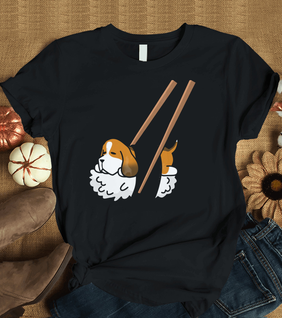 Basset Hound Sushi with Chopsticks Funny Dog T-Shirt