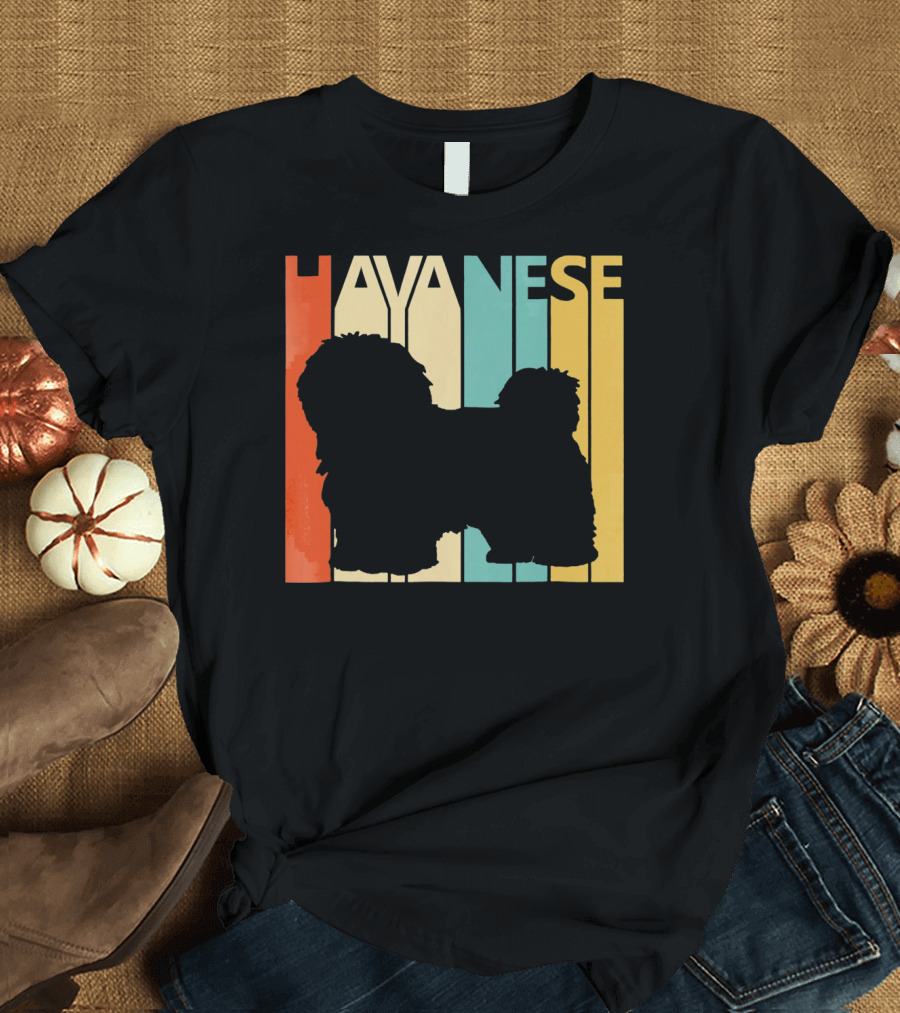 Retro Vintage Havanese Silhouette Bold Stripes T-Shirt