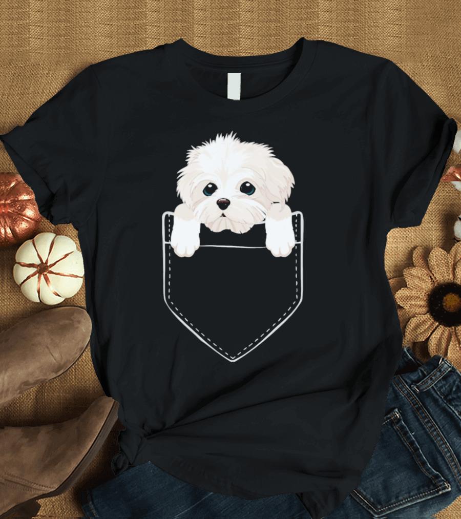Pocket Havanese Puppy Paws Peeking Out Cute Fluffy White Dog T-Shirt