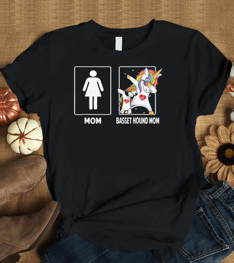 Mom to Basset Hound Mom Unicorn Dabbing T-Shirt