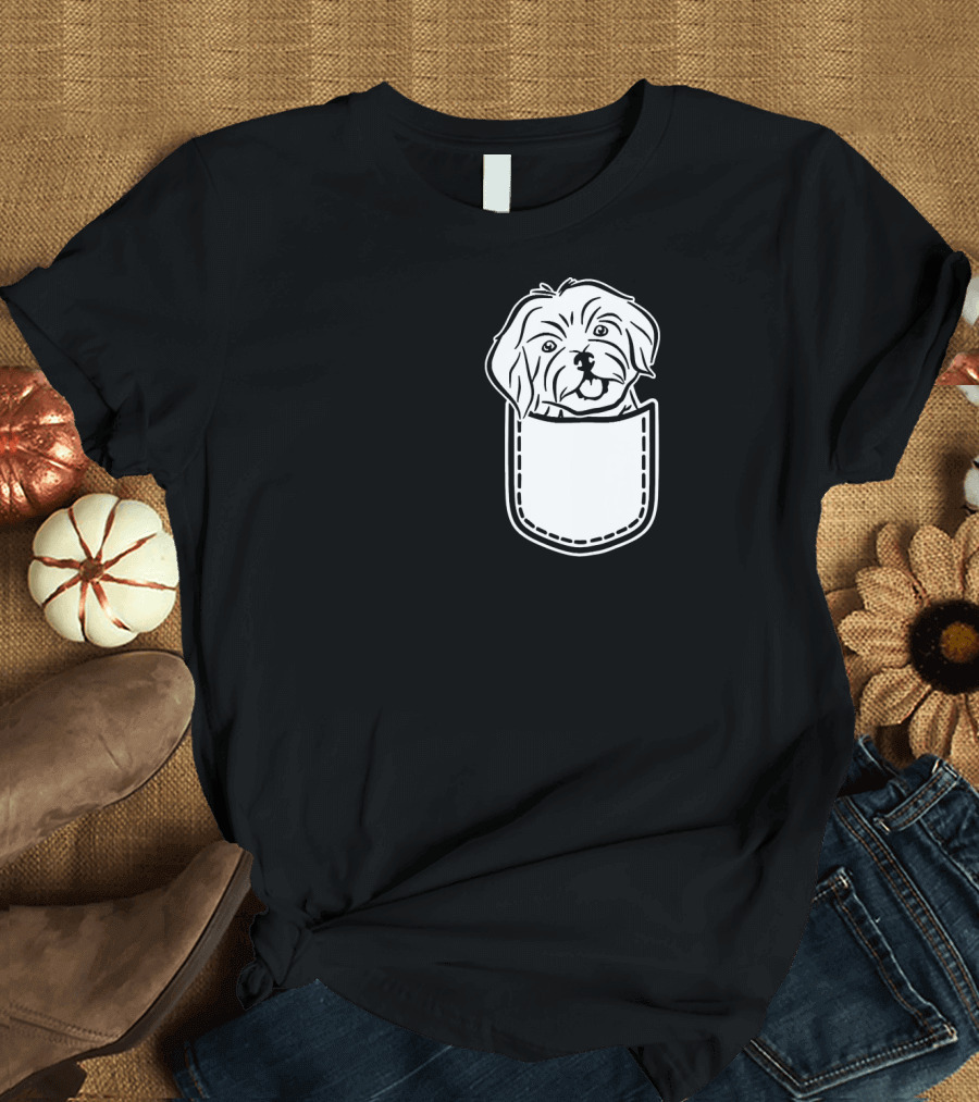 Havanese Dog in Pocket Peeking Out T-Shirt