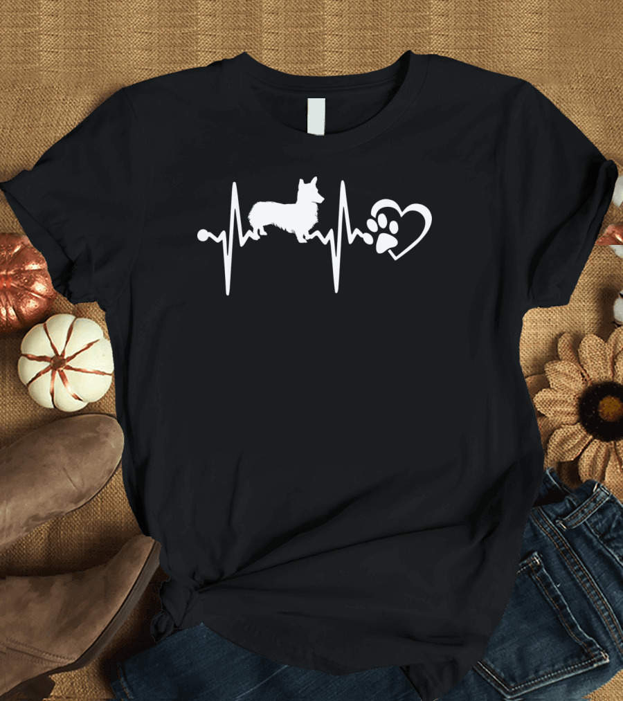 Pembroke Welsh Corgi Dog Heartbeat Paw Heartbeat Line T-Shirt