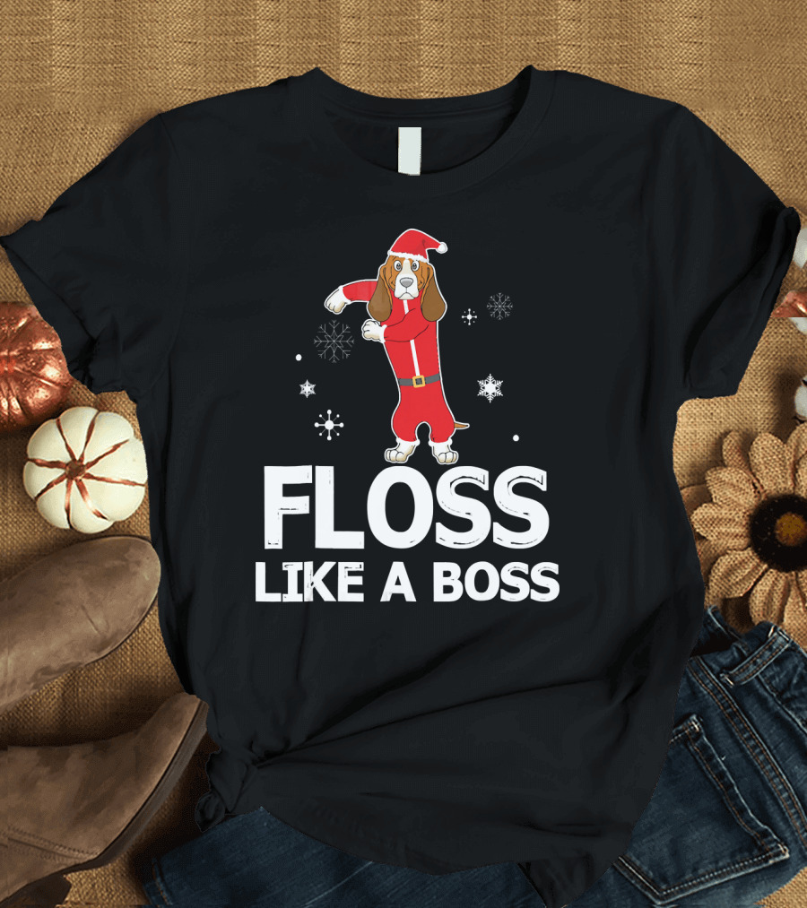 Basset Hound Dog Floss Like A Boss Santa Christmas T-Shirt