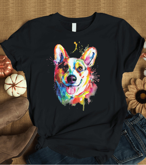 T-Shirt: Corgi Dog Colorful Watercolor Splash T-Shirt Corgi Dog Colorful Watercolor Splash T-Shirt