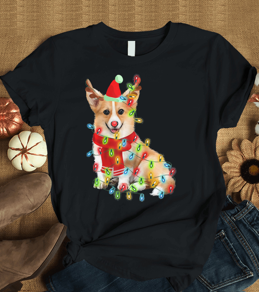 Corgi Santa Christmas Lights Dog Love Holiday Spirit T-Shirt