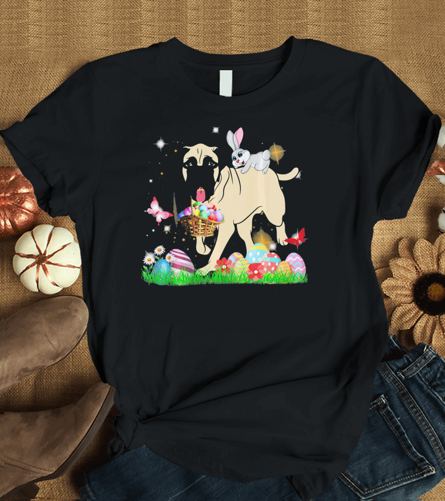 Easter Day Bullmastiff with Bunny Basket and Colorful Eggs T-Shirt
