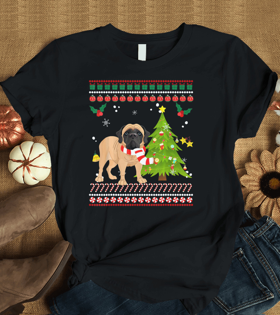 English Mastiff Christmas Pine with Peppermint Accents T-Shirt