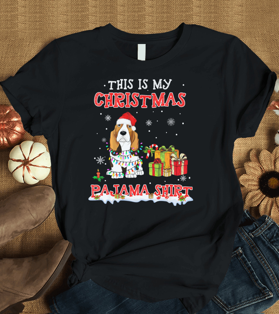 This Is My Christmas Pajama Shirt Basset Hound Snowflakes Gifts T-Shirt