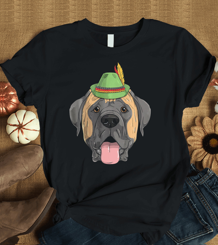 English Mastiff Dog Oktoberfest German Hat Feather T-Shirt