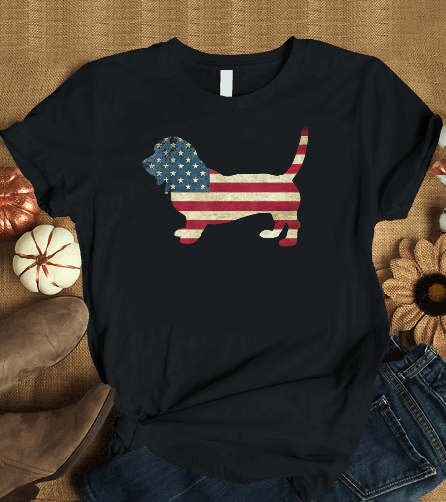 Basset Hound American Flag Dog Patriot Animal T-Shirt