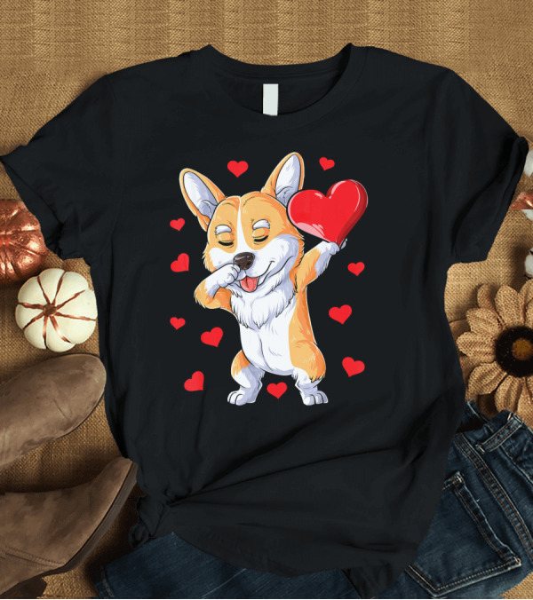T-Shirt: Valentines Day Dabbing Corgi with Hearts T-Shirt Valentines Day Dabbing Corgi with Hearts T-Shirt