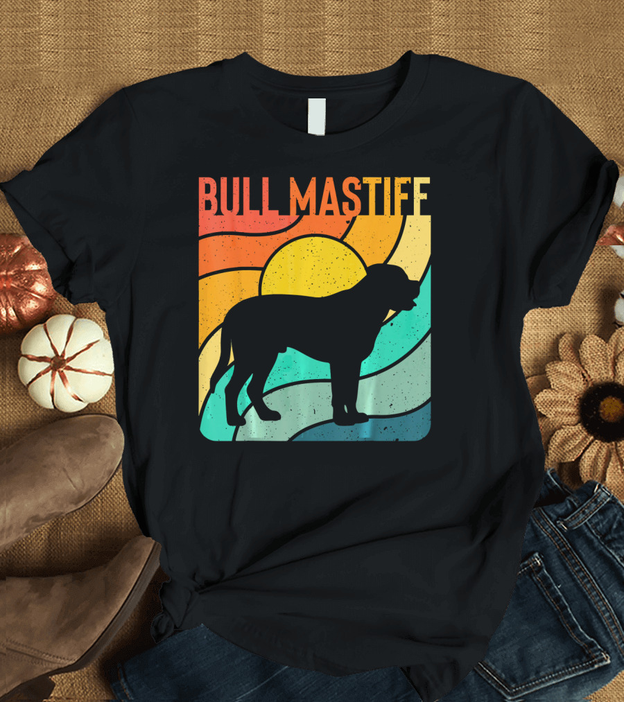 Bullmastiff Retro Vintage Dog Lover Silhouette Sunburst T-Shirt