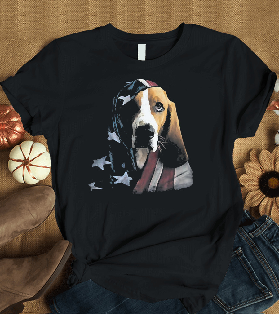 Basset Hound Wrapped in American Flag T-Shirt