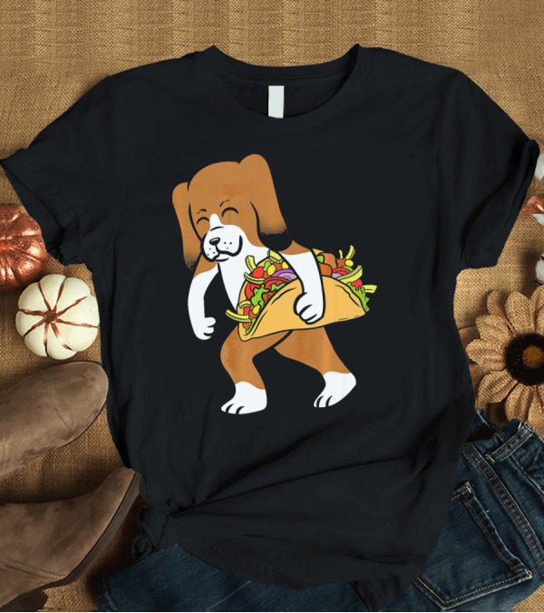 T-Shirt: Basset Hound Carrying Taco Mexican Food Delight T-Shirt Basset Hound Carrying Taco Mexican Food Delight T-Shirt