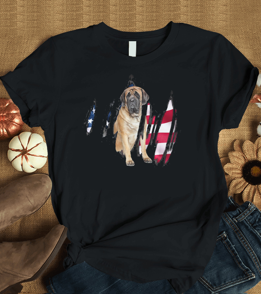English Mastiff in USA Flag Tear Background T-Shirt