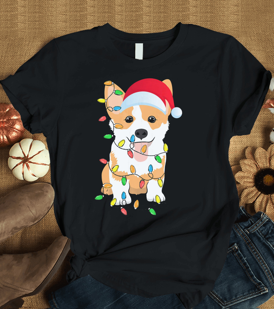 Christmas Corgi Funny Santa with Lights T-Shirt