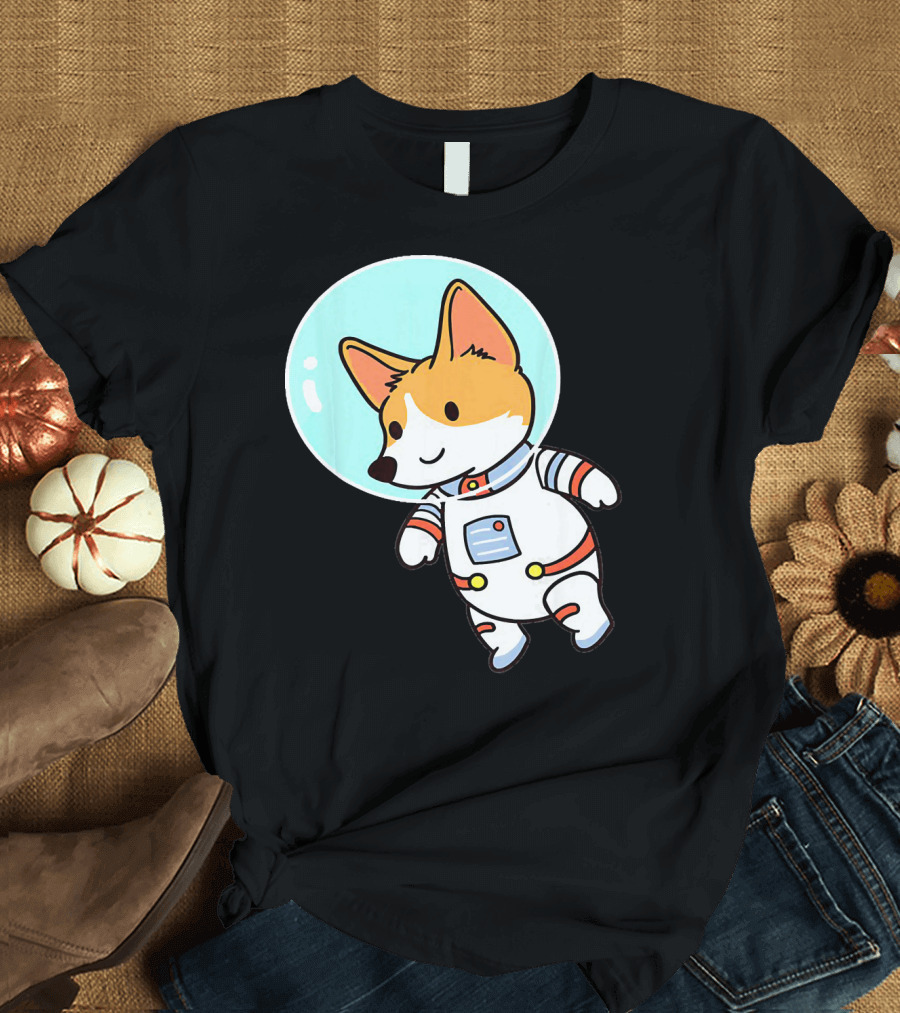 Corgi Dog Astronaut Floating in Space Suit T-Shirt