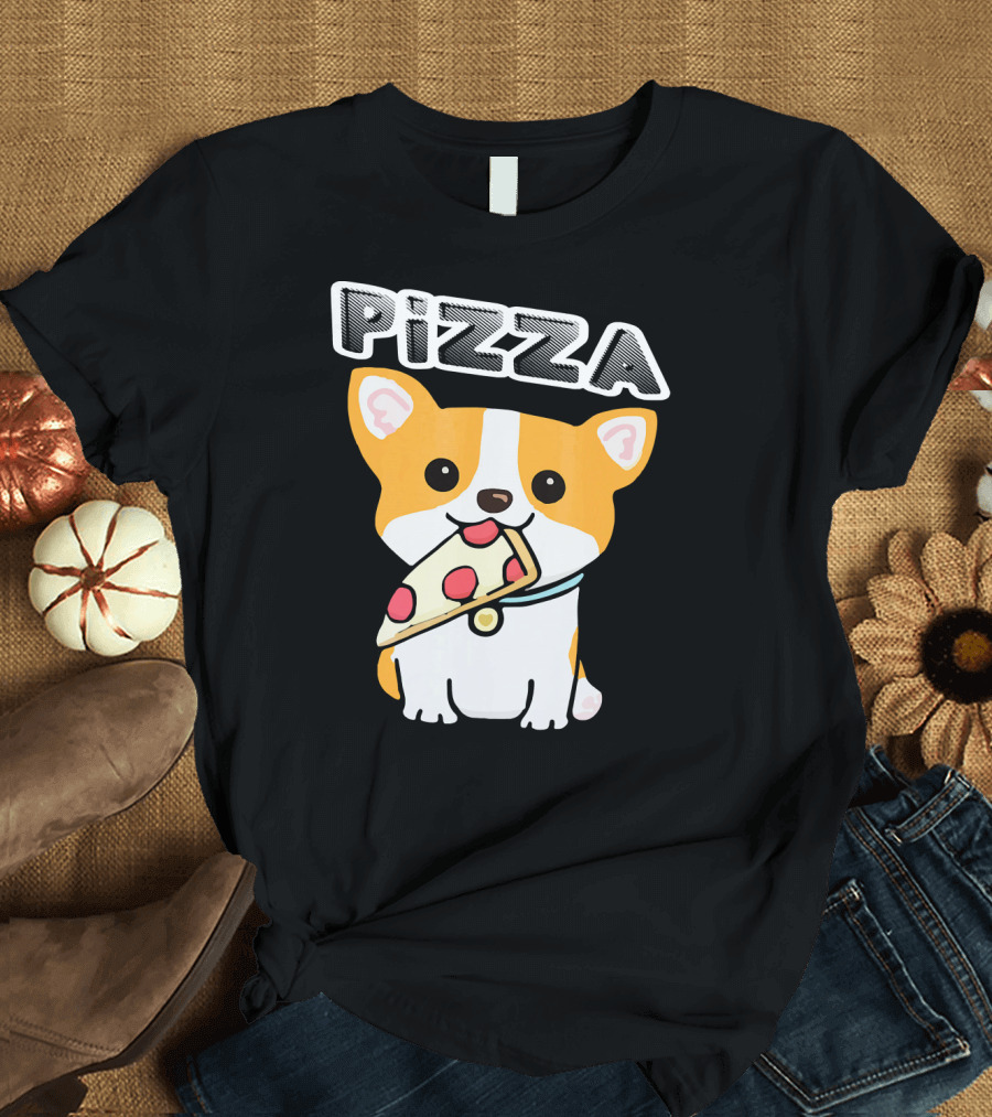 Corgi with Pizza Slice Cute T-Shirt