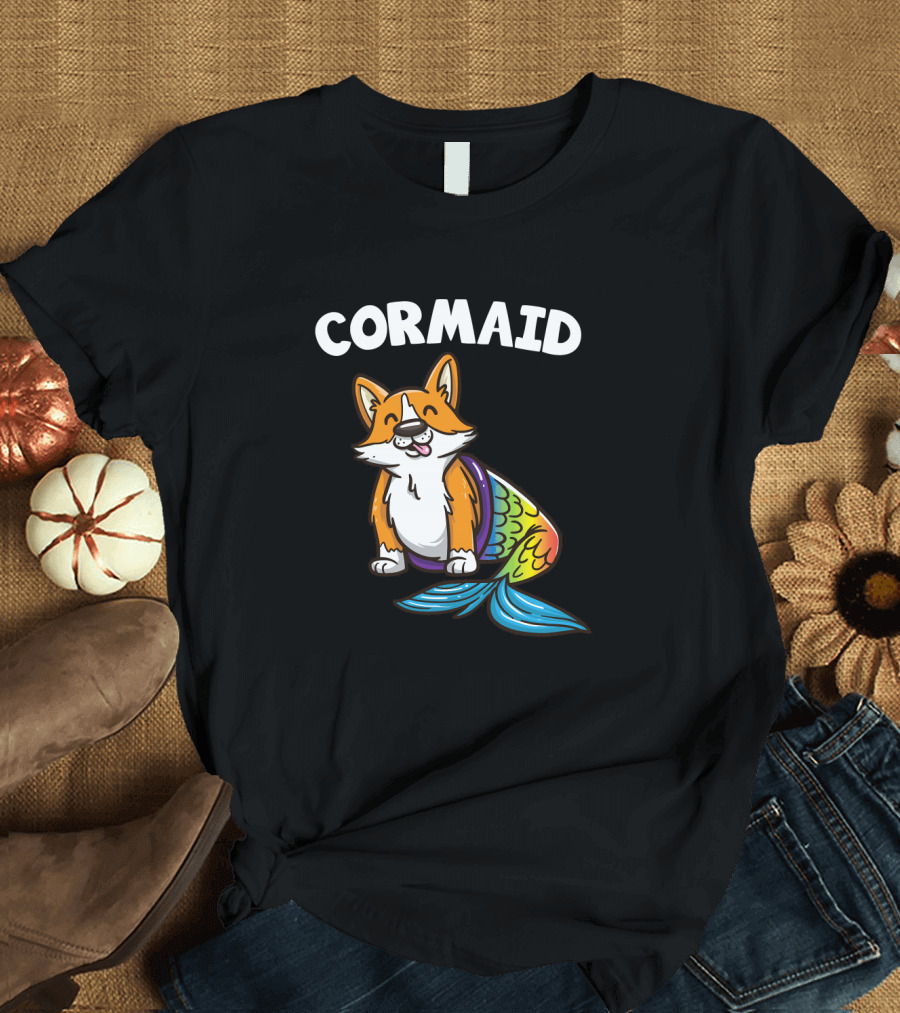 CORMAID Cute Corgi Puppy Mermaid T-Shirt