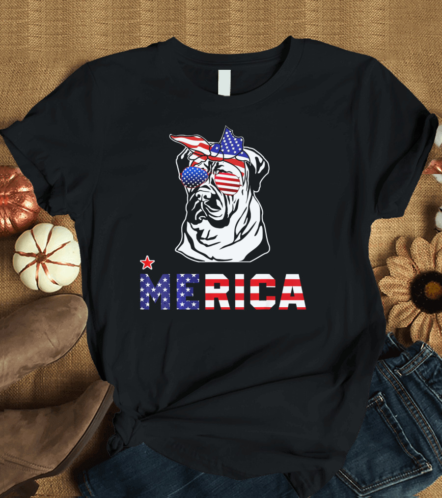 Bullmastiff Merica Patriotic USA Flag 4th of July T-Shirt