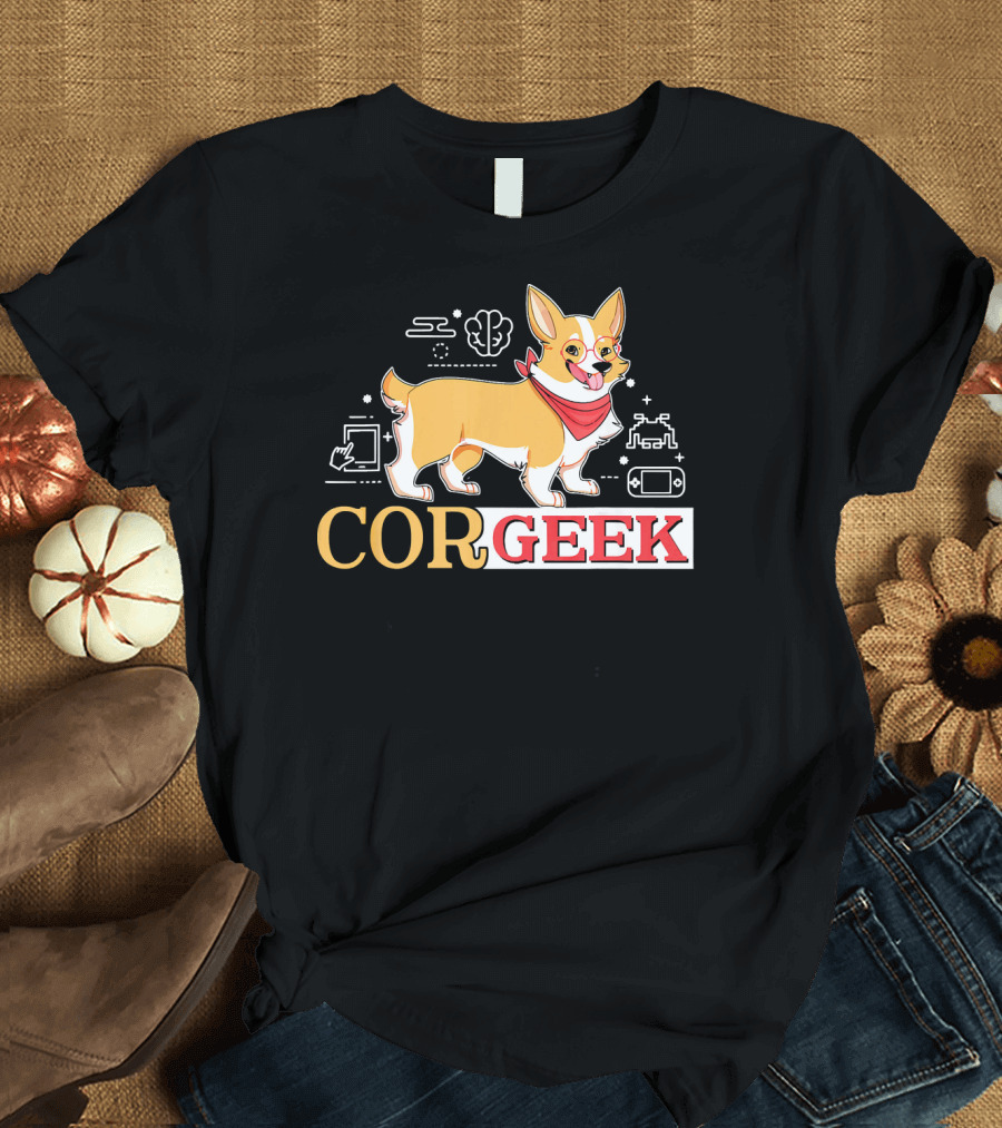 COR GEEK Corgi Tech Icons T-Shirt