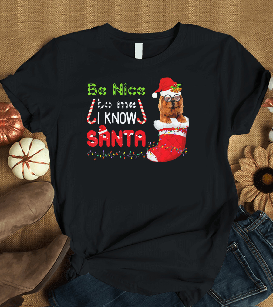 Be Nice to Me I Know Santa Chow Chow Stocking T-Shirt