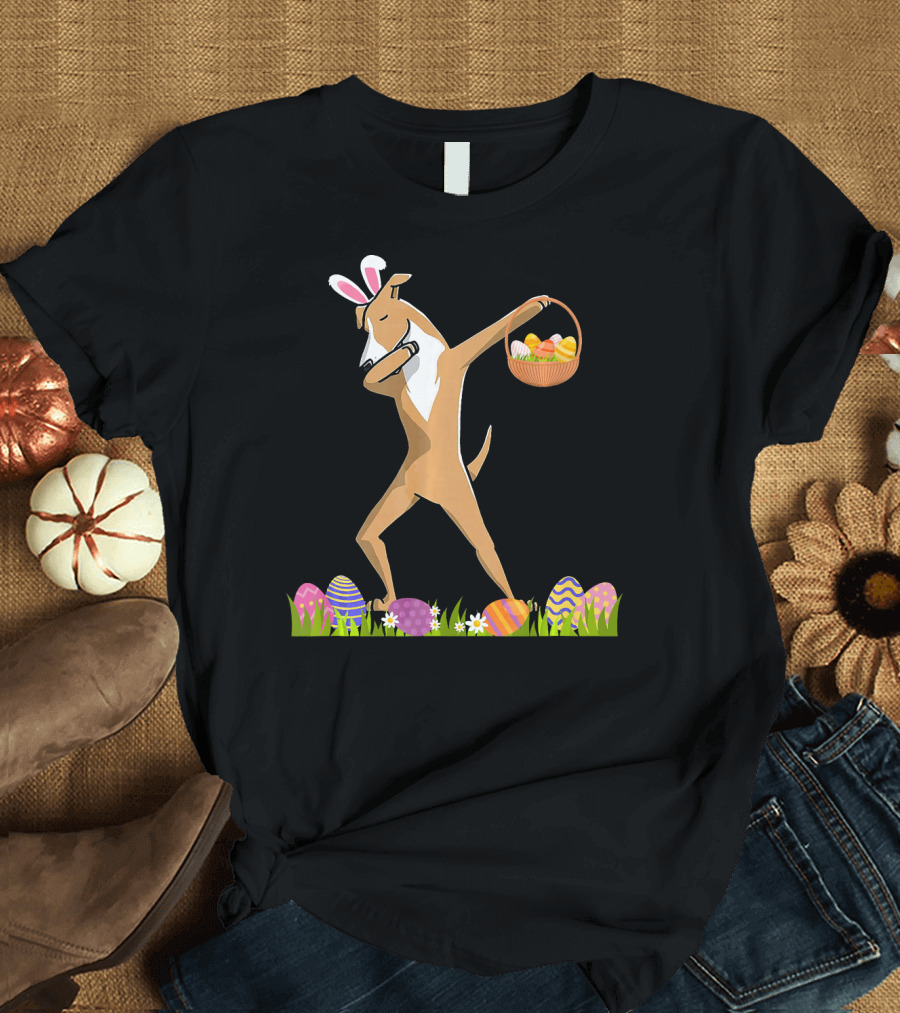 Dabbing Funny Greyhound with Easter Eggs and Bunny Ears T-Shirt